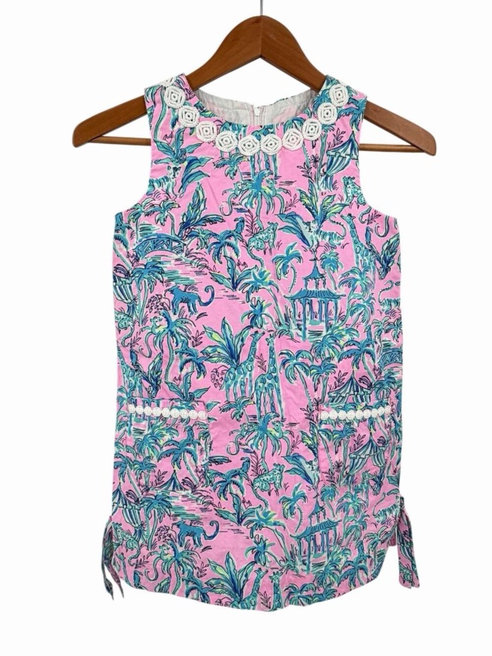 LILLY PULITZER Girl's Pink Jungle Animals Sleeveless Classic Shift Dress 8